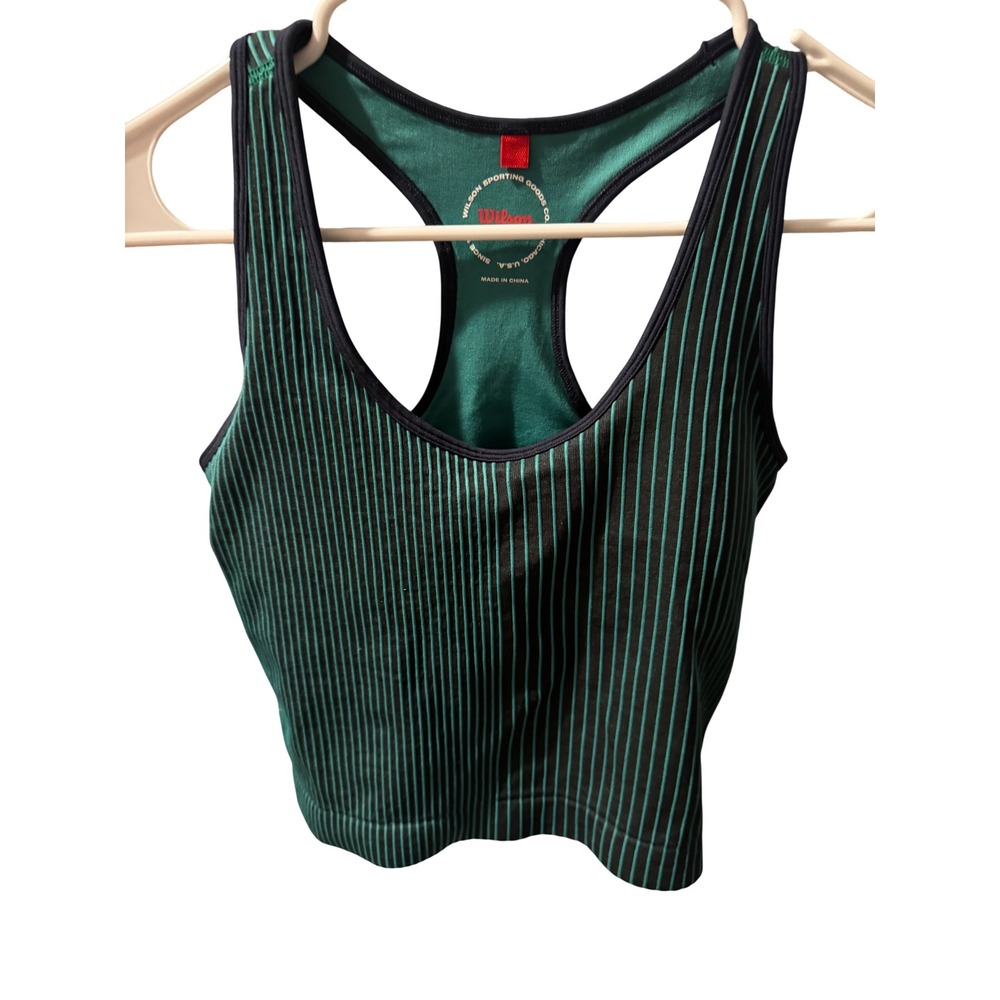 Wilson Sporting Goods Womens Teal Black Striped Racerback Crop Tank Top Large